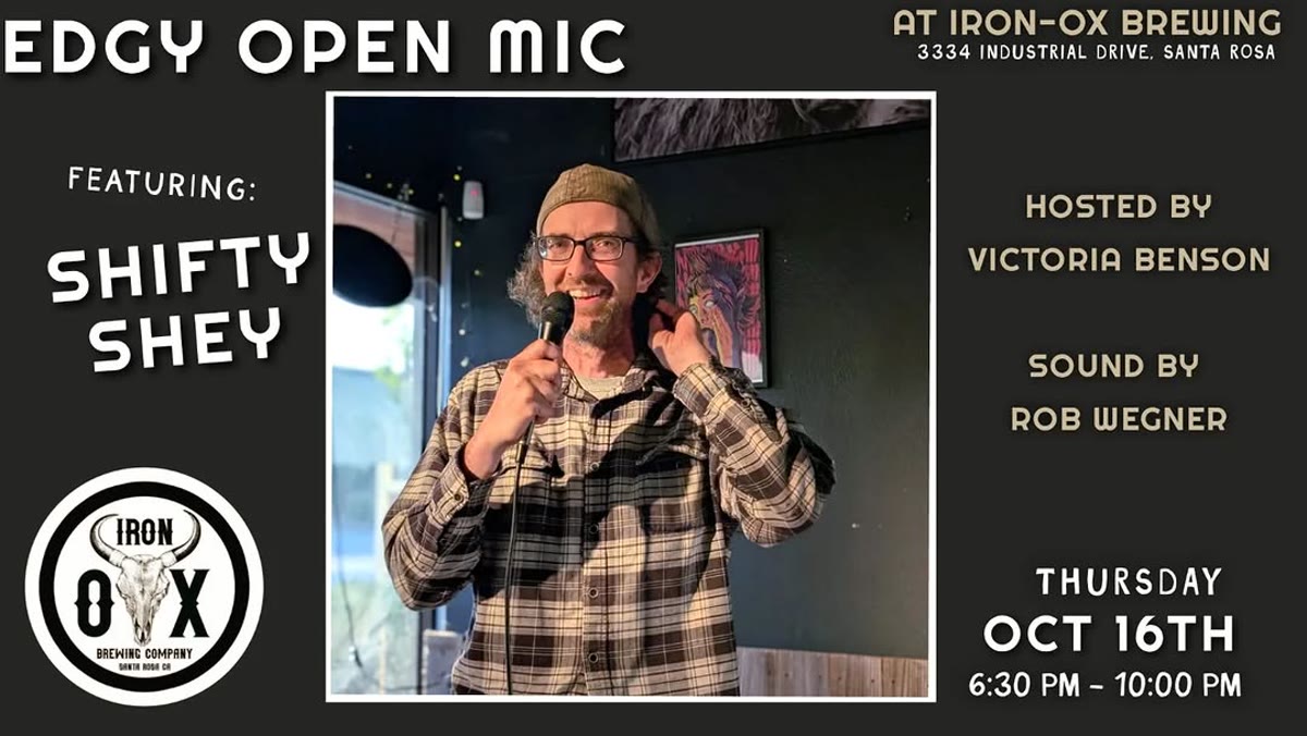 Edgy Open Mic flyer featuring Shifty Shey